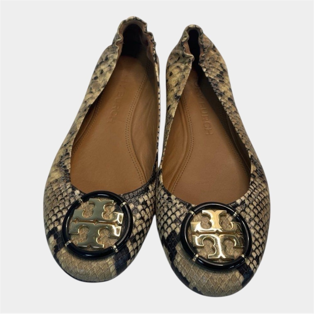Tory Burch Chelsea Snake Embossed Cap Toe Ballet Flats Womens Sz 10 Leather